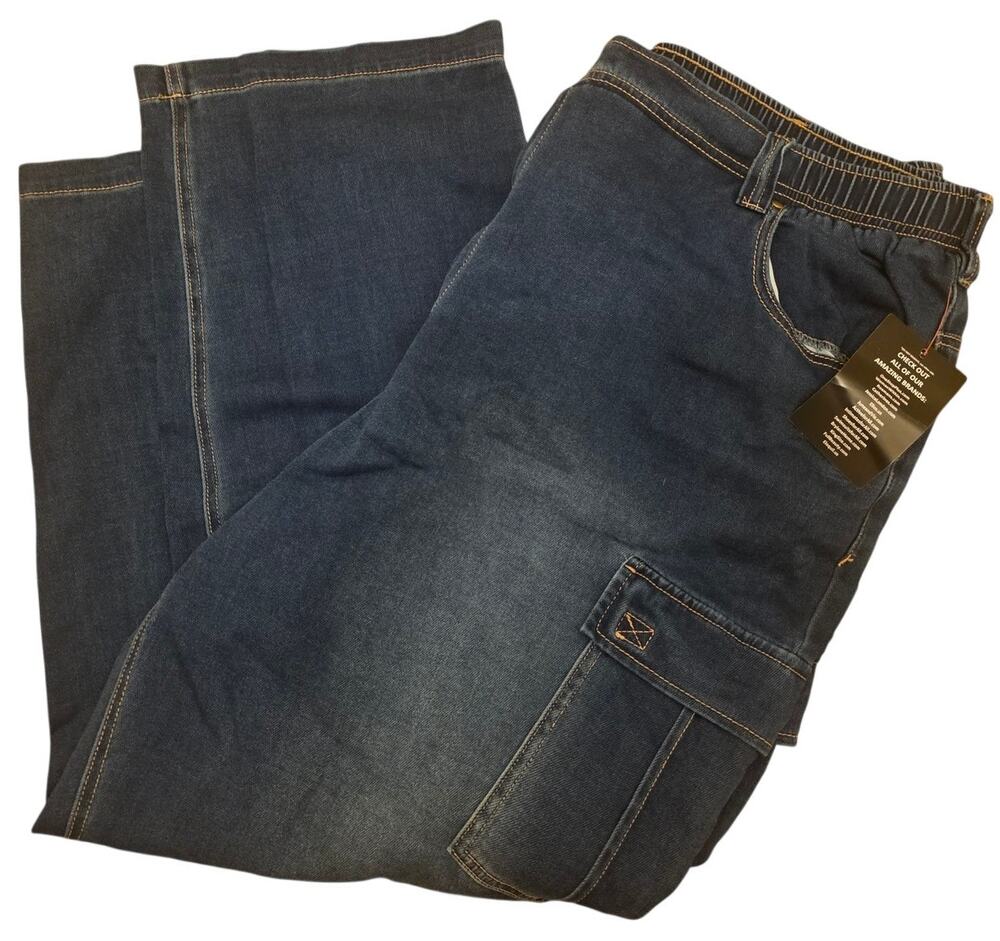 NWT KingSize Men's 3XL Big Denim Cargo Pants Elastic Waist Drawstring